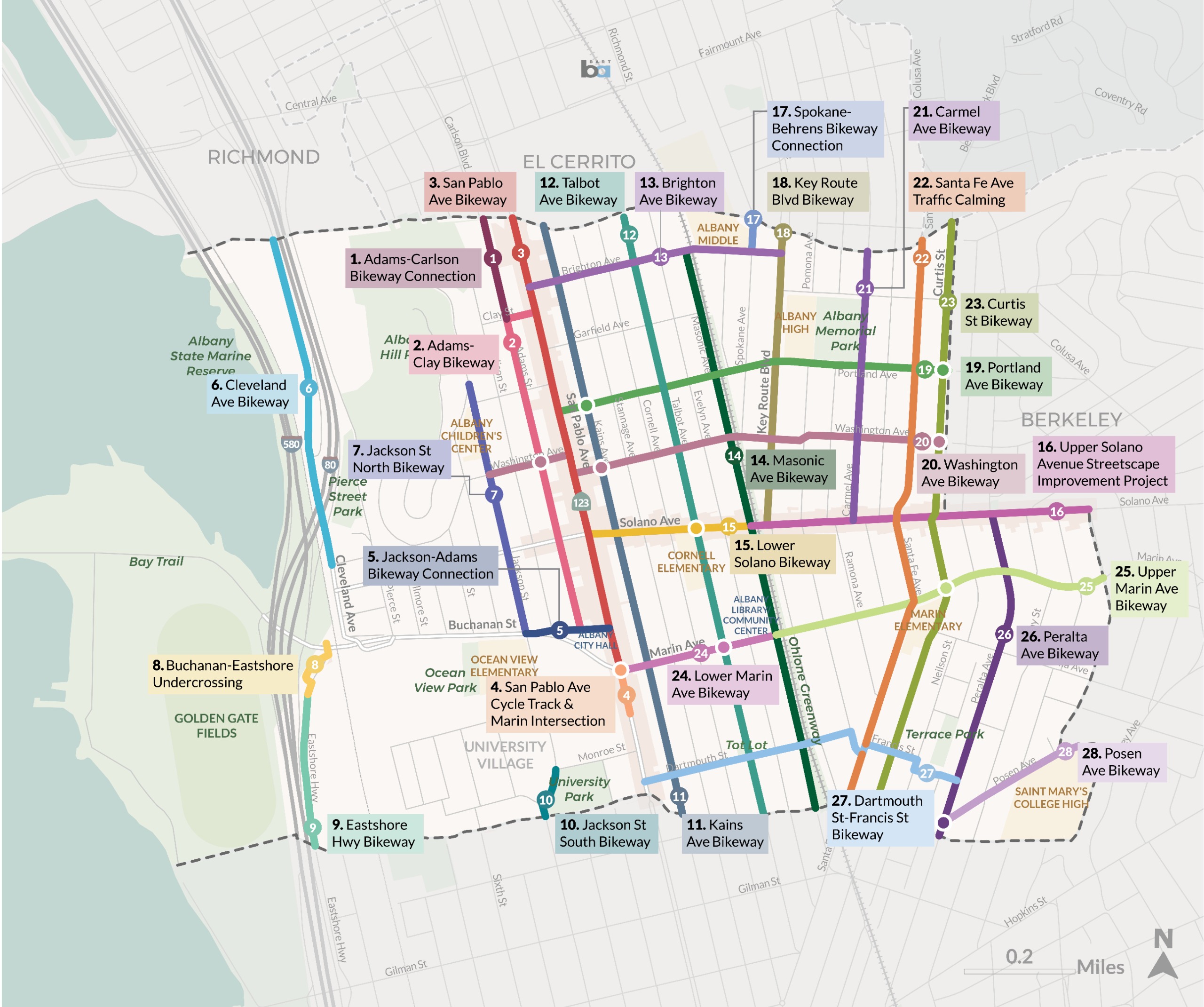 Map of proposed biking and rolling projects